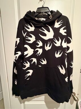 Alexander McQueen Black Hoodie with White Swallow Print